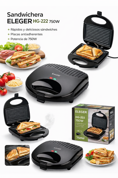 Sandwichera 750W – Rápida, Compacta y Potente para Desayunos Perfectos