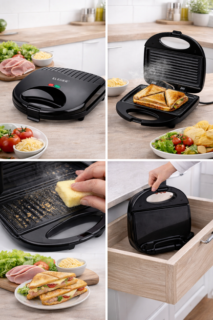 Sandwichera 750W – Rápida, Compacta y Potente para Desayunos Perfectos